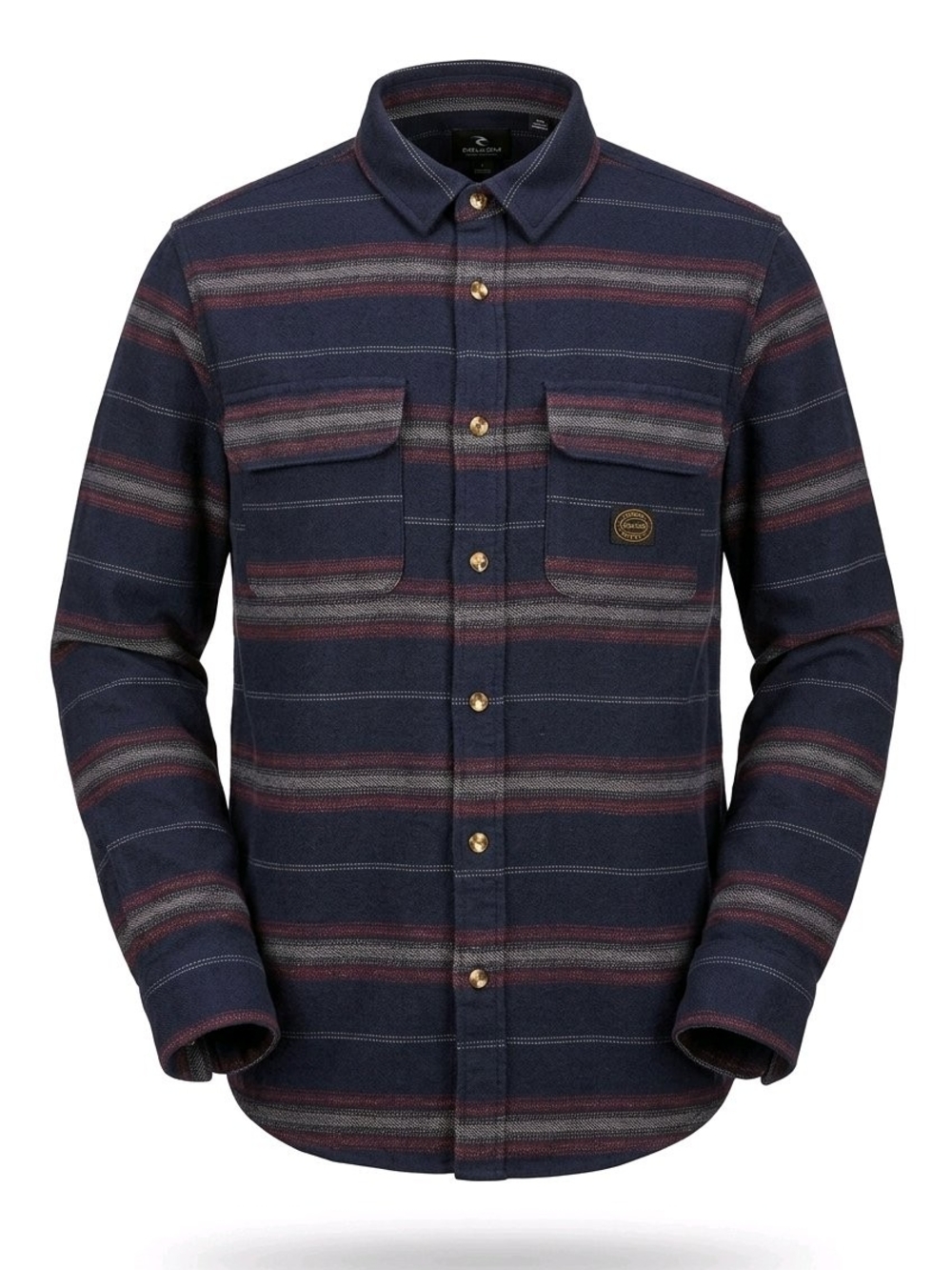 Rip Curl Mens Navy Blue Burgundy Striped Flannel Button Down Shirt CSHHI9 Small